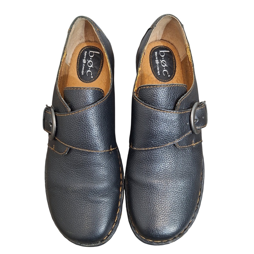 b.o.c. Born Concept Women Size 10M Black Pebbled Leather Monk Strap Clogs C47503
